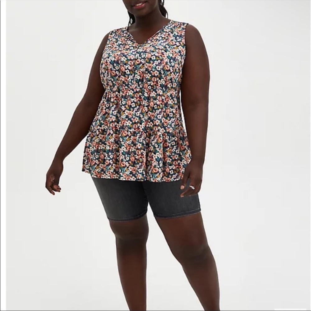 Floral Textured Stretch Rayon Tiered Tank